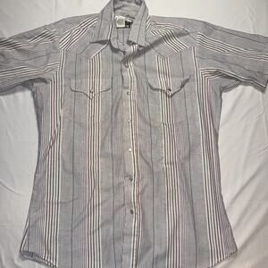 Vintage Ranch & Town western rodeo shirt short sleeve pearl snap stripe L